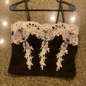 Black and white lace cropped bustier top. Size medium